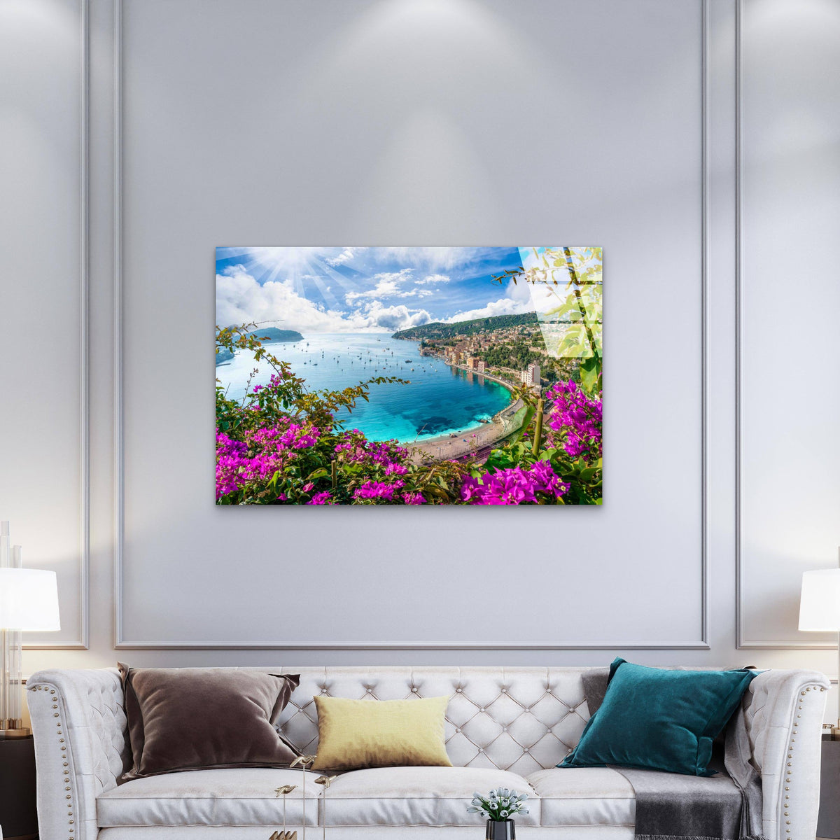 Mediterranean Coastal Tempered Glass Printing Wall Art Australian Made Quality