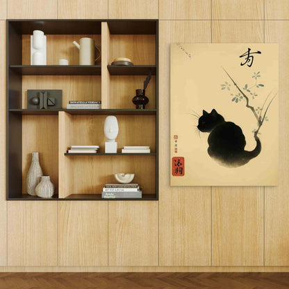 Stylish Black Cat Artwork 60x90cm Metal Print Ready to Hang