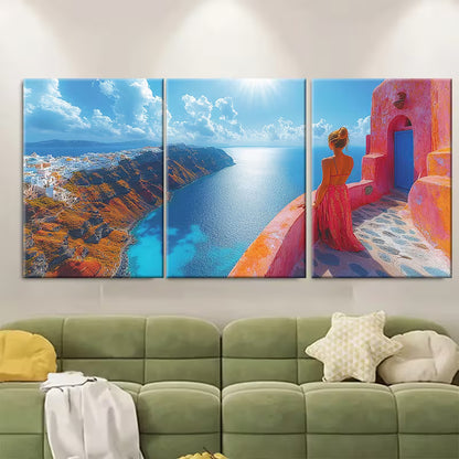 3pcs Sunset Over Fira Santorini  Metal Print Ready to Hang Art