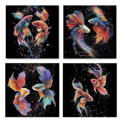 4pcs Vibrant Carp Canvas Art Prints Wall Art Canvas Framed