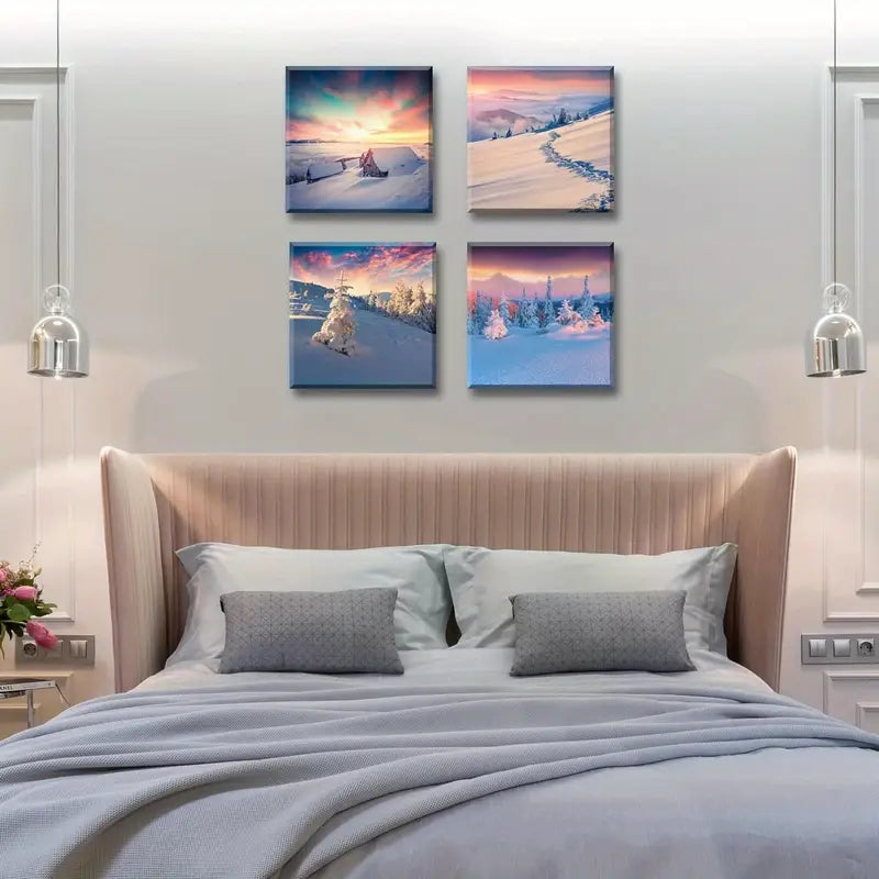 4pc Snowy Forest Natural Scenery    Wall Art Canvas Framed