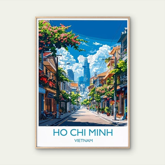 Vibrant streets of sunny Ho Chi Minh Travel Poster Print Wall Art