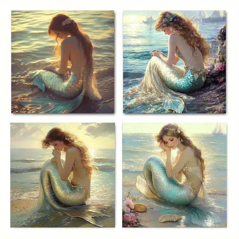 4pcs  Decoration Mermaid  TY   Wall Art Canvas Framed