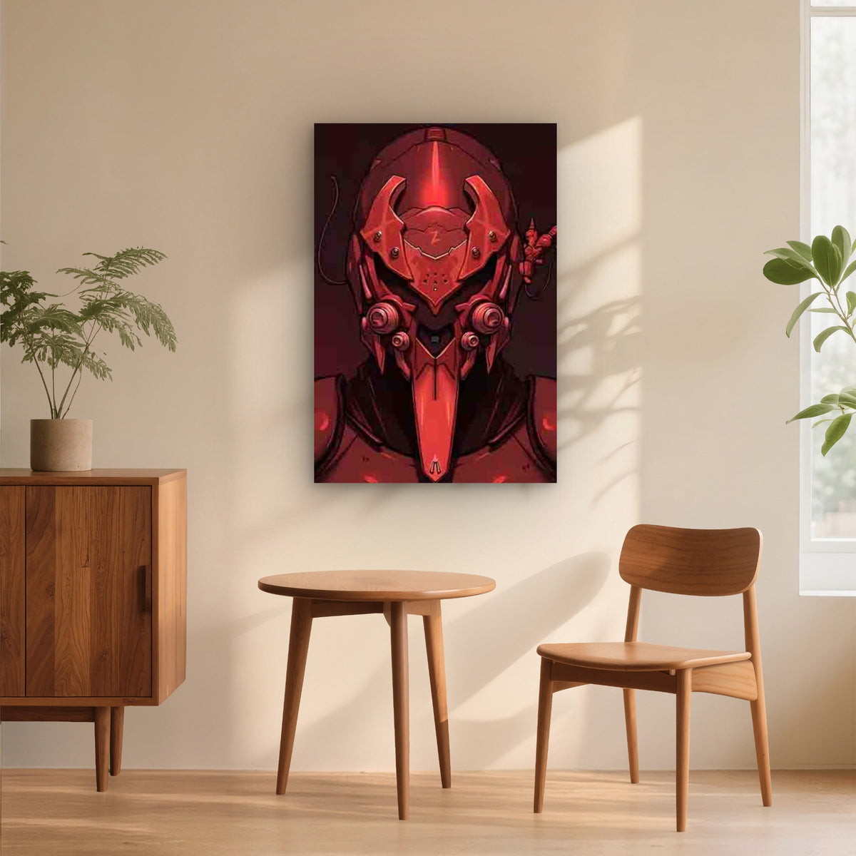 Sci-Fi Style Red Mechanical Helmet Design 40x60cm Metal Print Ready to Hang