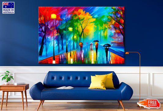 Regentag Mit Regenschirmen In Bunten Farben Oil Painting Wall Art Limited Edition High Quality Print