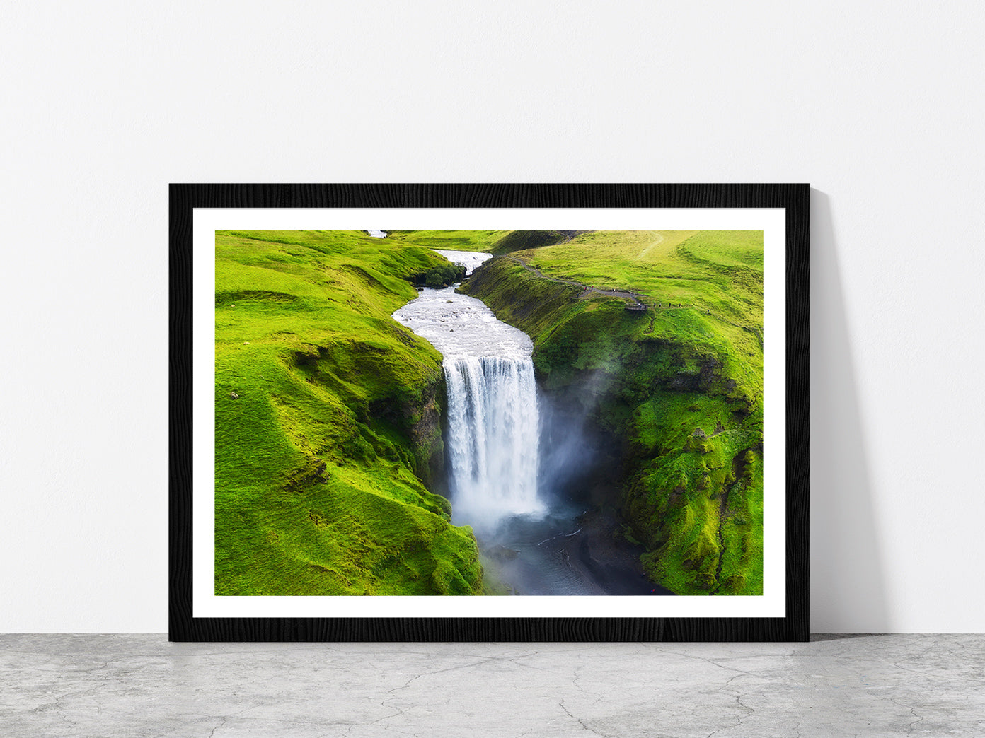Skogafoss Waterfall in Iceland Glass Framed Wall Art, Ready to Hang Quality Print With White Border Black