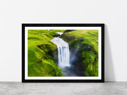 Skogafoss Waterfall in Iceland Glass Framed Wall Art, Ready to Hang Quality Print With White Border Black