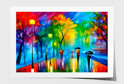 Regentag Mit Regenschirmen In Bunten Farben Oil Painting Wall Art Limited Edition High Quality Print Unframed Roll Canvas None