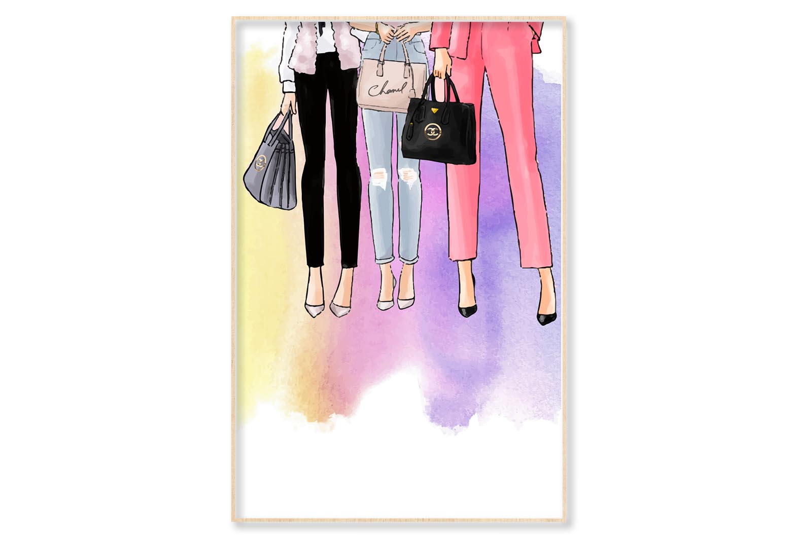 Fashion Women With Fancy Handbags Wall Art Limited Edition High Quality Print Canvas Box Framed Natural