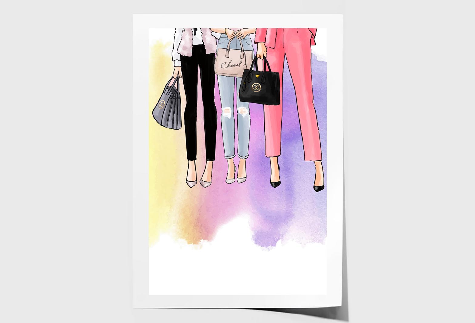 Fashion Women With Fancy Handbags Wall Art Limited Edition High Quality Print Unframed Roll Canvas None