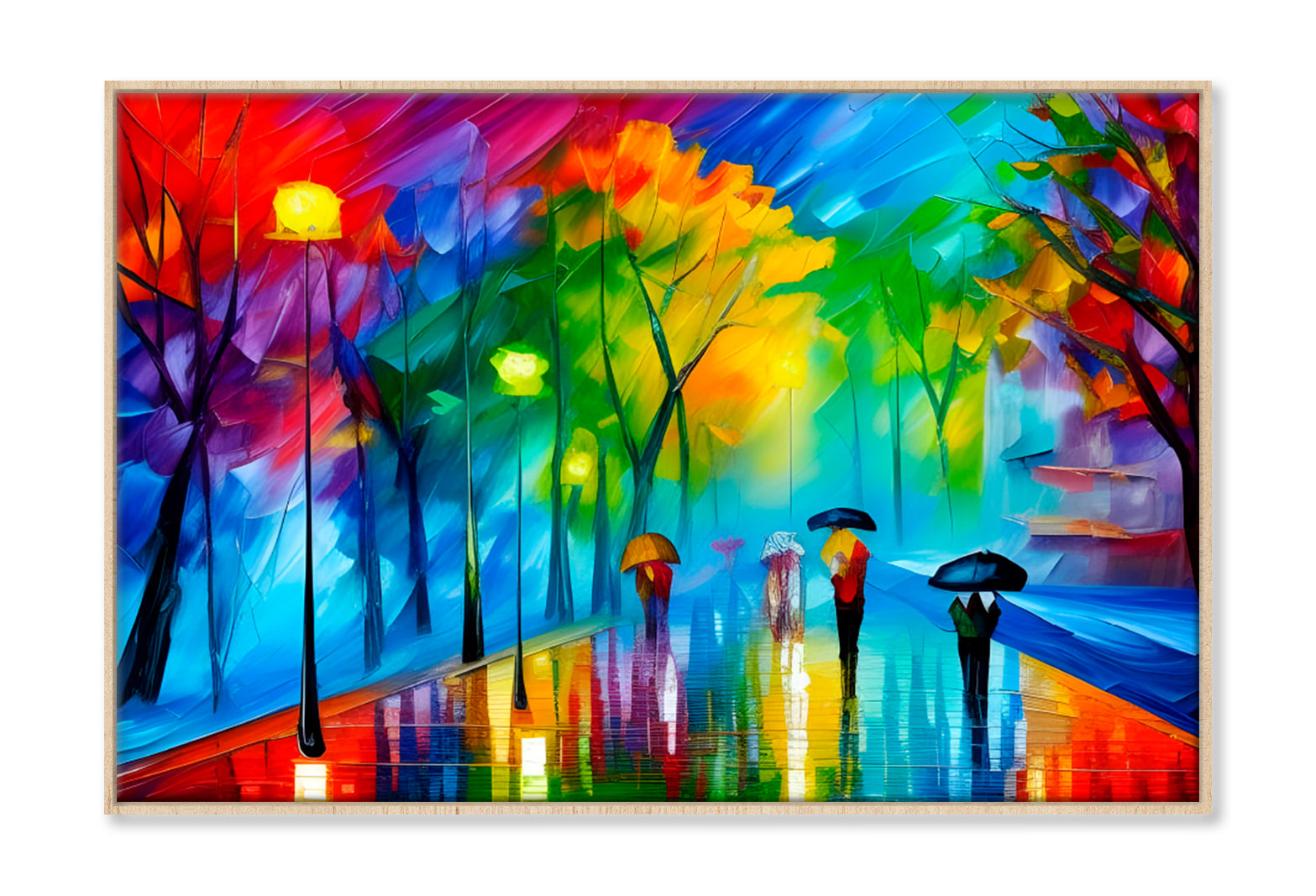 Regentag Mit Regenschirmen In Bunten Farben Oil Painting Wall Art Limited Edition High Quality Print Canvas Box Framed Natural