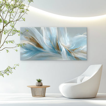 Blue Gold Feather Flow Wall Art Canvas Office Home Room Framed 120x60cm