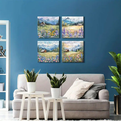 4pcs Farmhouses And Stunning Views   Wall Art Canvas Framed