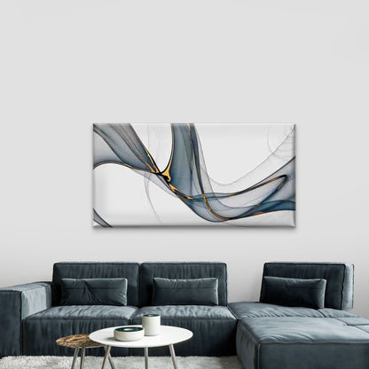 Flowing Blue And Golden Lines Wall Art Canvas Office Home Room Framed 120x60cm