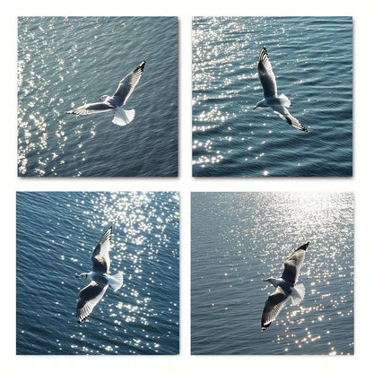 4pcs Flying Seagull Wall Art Canvas Framed