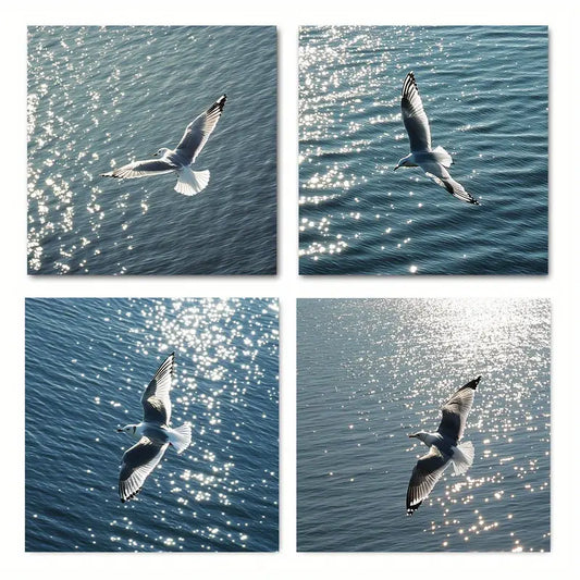 4pcs Flying Seagull Wall Art Canvas Framed