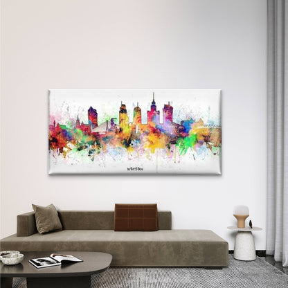 Watercolor Warsaw City Skyline Wall Art Canvas Office Home Room Framed 120x60cm