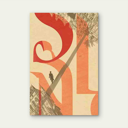 Beige & Red Abstract Cityscape 60x90cm Metal Print Ready to Hang