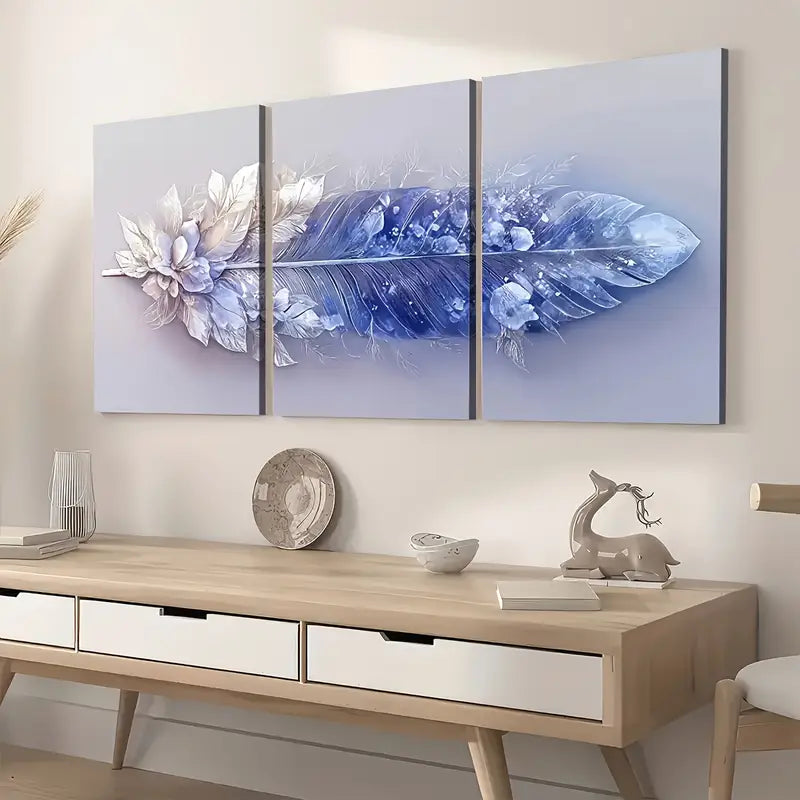 3pcs Minimalist Modern Fashion Feather Abstract Art  Rich Wall Art Set Canvas Framed 40x60cm - High Quality Print 100% Australian Made Wall Canvas Ready to Hang