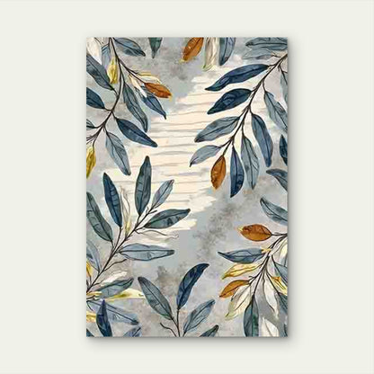Watercolor-Style Blue, Yellow, Green Leaf Pattern 60x90cm Metal Print Ready to Hang