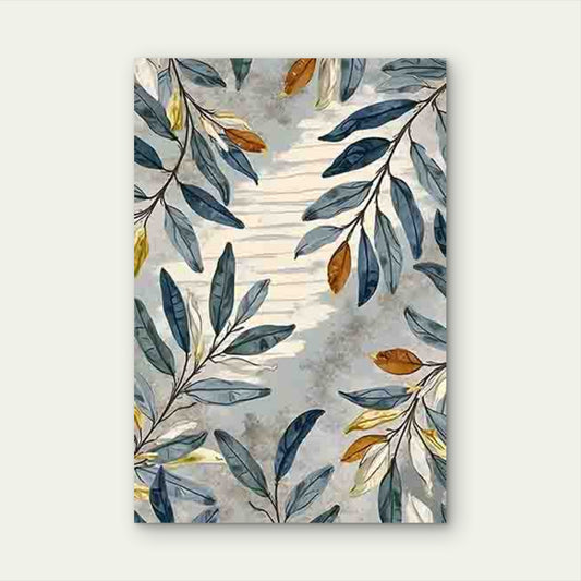 Watercolor-Style Blue, Yellow, Green Leaf Pattern 60x90cm Metal Print Ready to Hang - Bella Home Decor