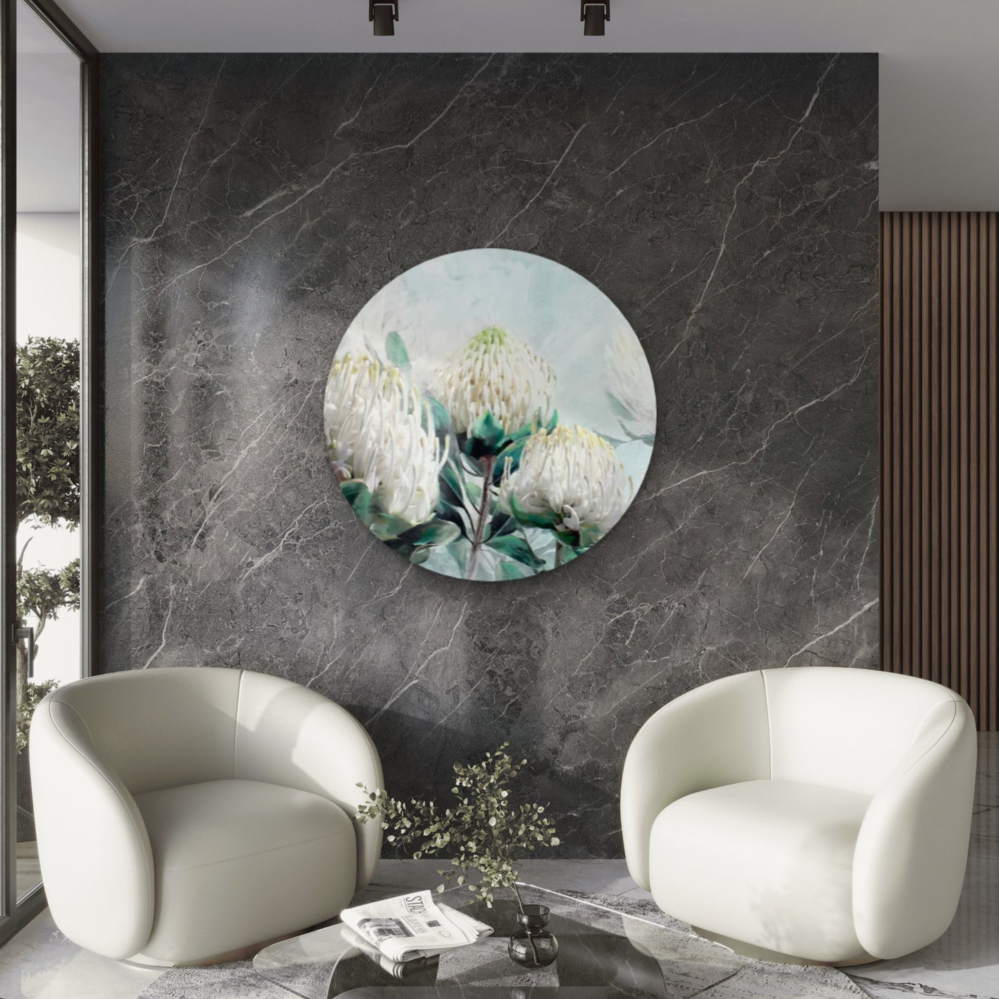 Neutral Color Protea Flowers Painting Acrylic Glass Rounded Print Tempered Glass Wall Art 100% Made in Australia Ready to Hang