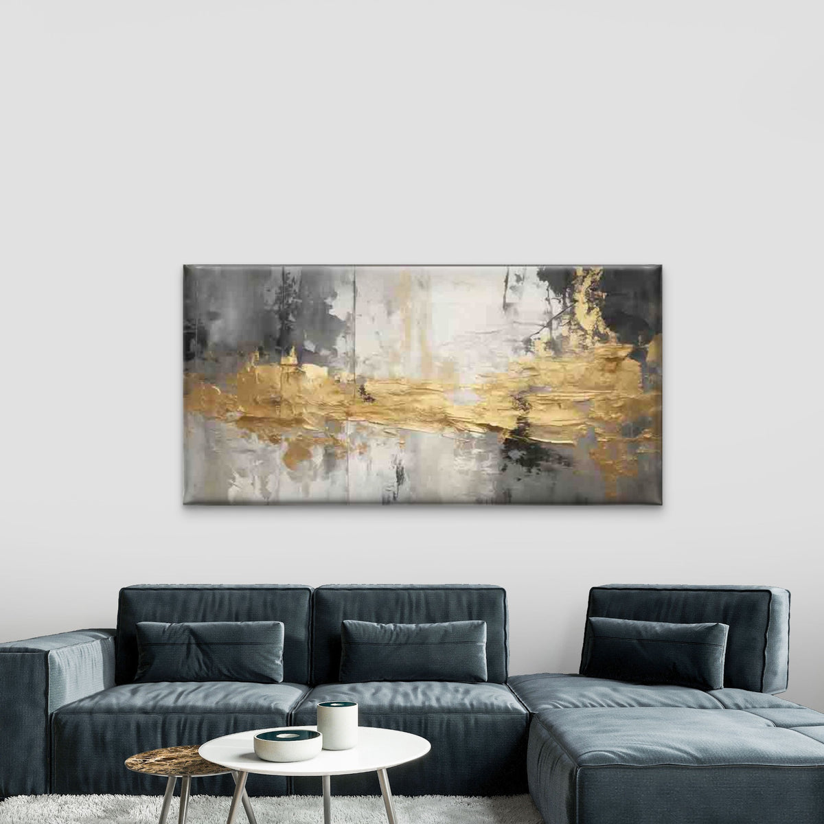 Modern Abstract Golden Gray Wall Art Canvas Office Home Room Framed 120x60cm