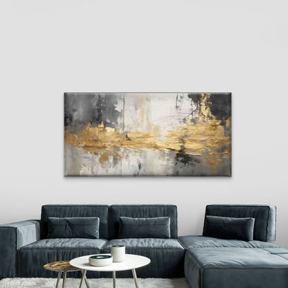 Modern Abstract Golden Gray Wall Art Canvas Office Home Room Framed 120x60cm