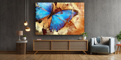 Blue Butterfly Painting UV Direct Aluminum Print Australian Made Quality