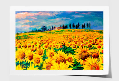 Oil Painting With Sunflower Field Wall Art Limited Edition High Quality Print Unframed Roll Canvas None