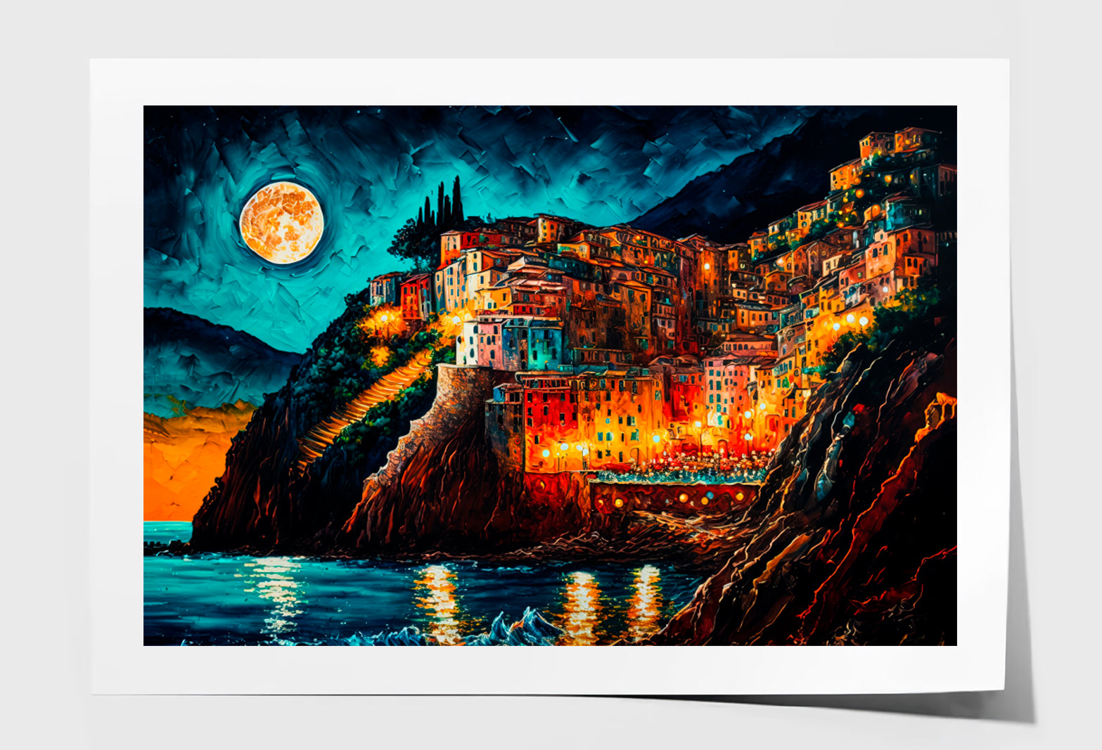 Cityscape Inspired From Cinque Terre, Italy Oil Painting Wall Art Limited Edition High Quality Print Unframed Roll Canvas None