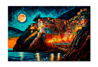 Cityscape Inspired From Cinque Terre, Italy Oil Painting Wall Art Limited Edition High Quality Print Stretched Canvas None