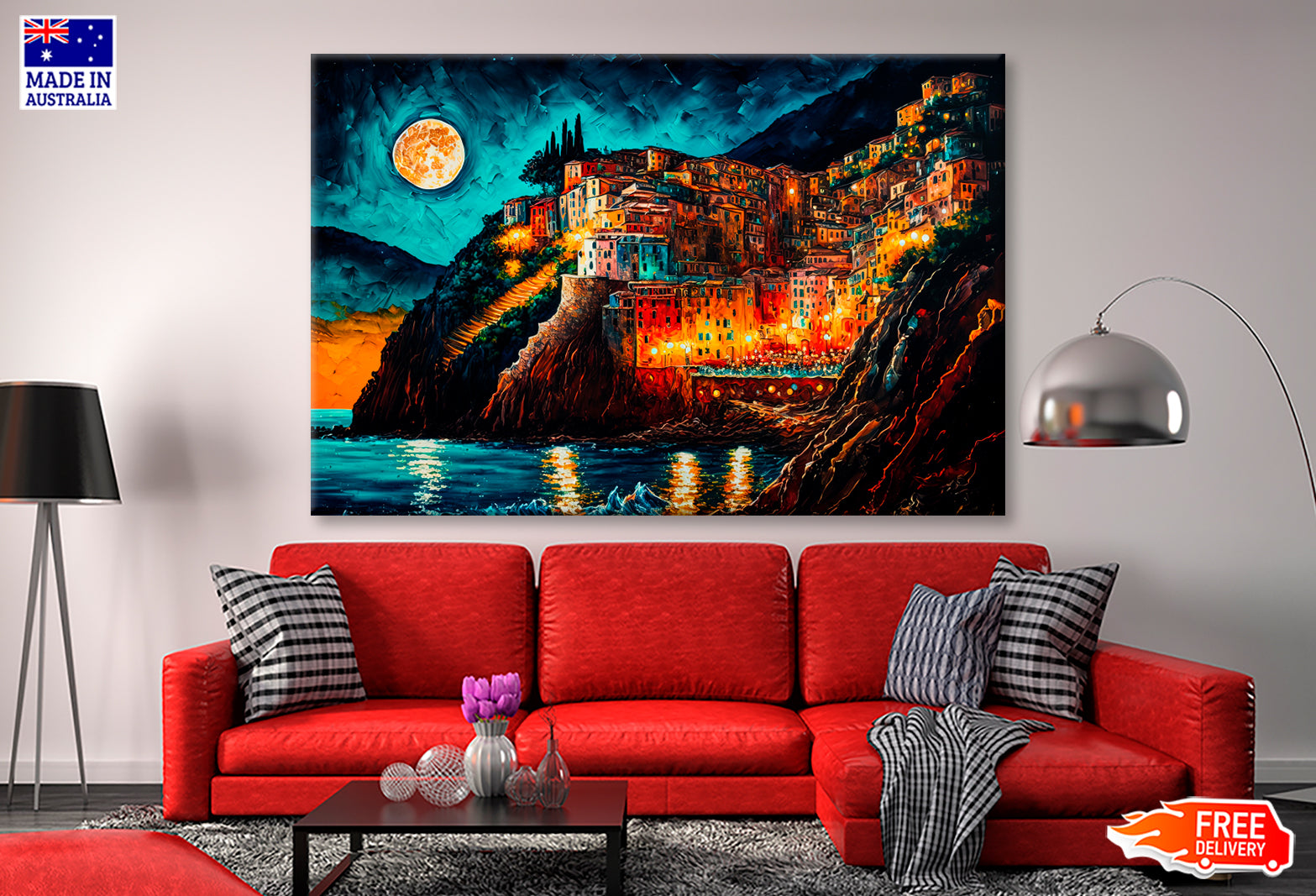 Cityscape Inspired From Cinque Terre, Italy Oil Painting Wall Art Limited Edition High Quality Print