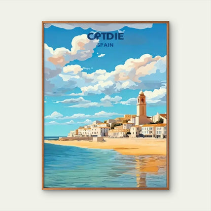 Spanish Cádiz Coastal Town Landscape Painting Travel Poster Print Wall Art