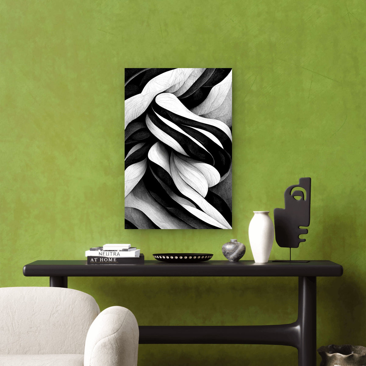 Modern Abstract Dynamic Shapes Black And White 60x90cm Metal Print Ready to Hang