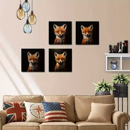 4pcs Fox Art Interesting Waters Wall Art Canvas Framed