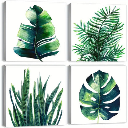 4pcs Tropical Plant Wall Art - Green Monstera Wall Art Canvas Framed