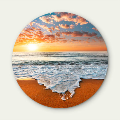 Golden Sunset Beach Waves Acrylic Glass Rounded Print Tempered Glass Wall Art 100% Made in Australia Ready to Hang