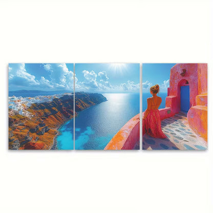 3pcs Sunset Over Fira Santorini  Metal Print Ready to Hang Art