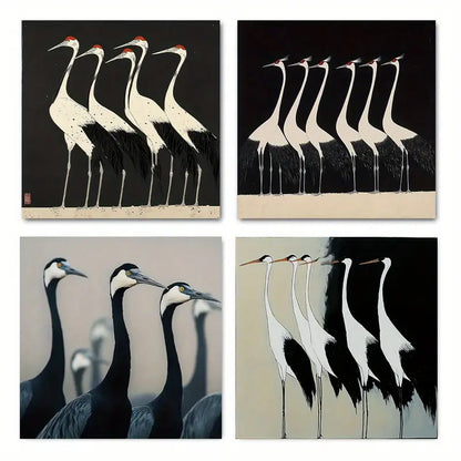 4pcs   Japanese Crane Ar Modern Elegant WE    Wall Art Canvas Framed