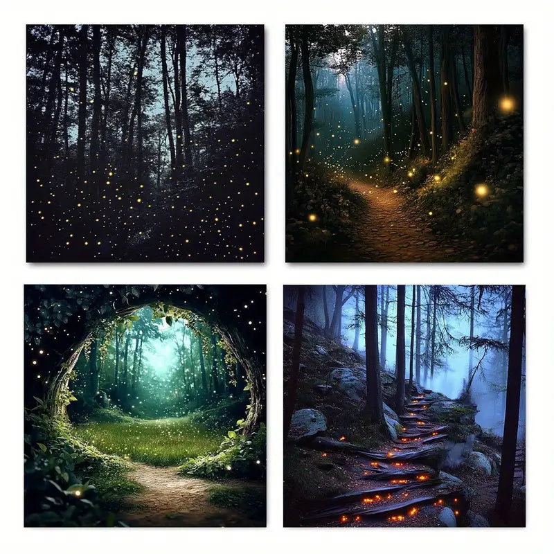 4pcs Mystical Woodland Scene Wall Art Canvas Framed
