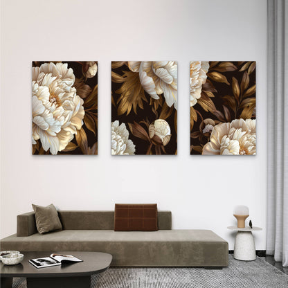 3pcs Abstract Beige Gold Blossom Leaf Style Wall Art Set Canvas Framed 40x60cm - High Quality Print 100% Australian Made Wall Canvas Ready to Hang