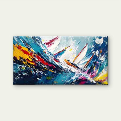 Sailboat Navigating Through Wav Wall Art Canvas Office Home Room Framed 120x60cm