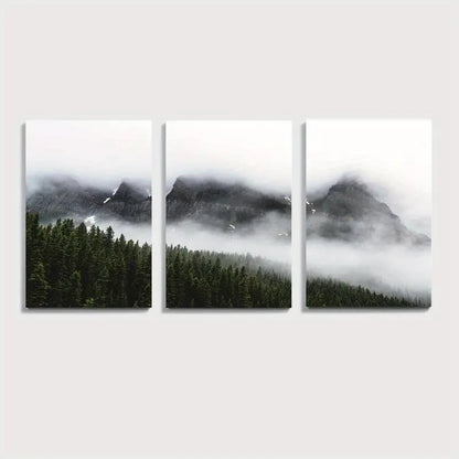 3pcs Lake Louise Foggy Mountain Landscape Wall Art Set Canvas Framed 60x90cm - High Quality Print 100% Australian Made Wall Canvas Ready to Hang