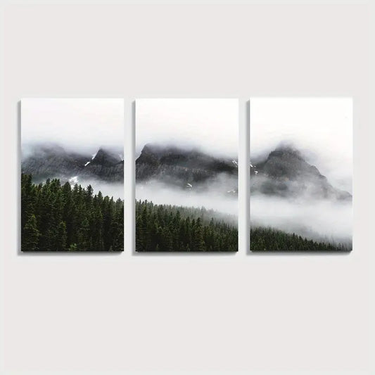 3pcs Lake Louise Foggy Mountain Landscape Wall Art Set Canvas Framed 60x90cm - High Quality Print 100% Australian Made Wall Canvas Ready to Hang