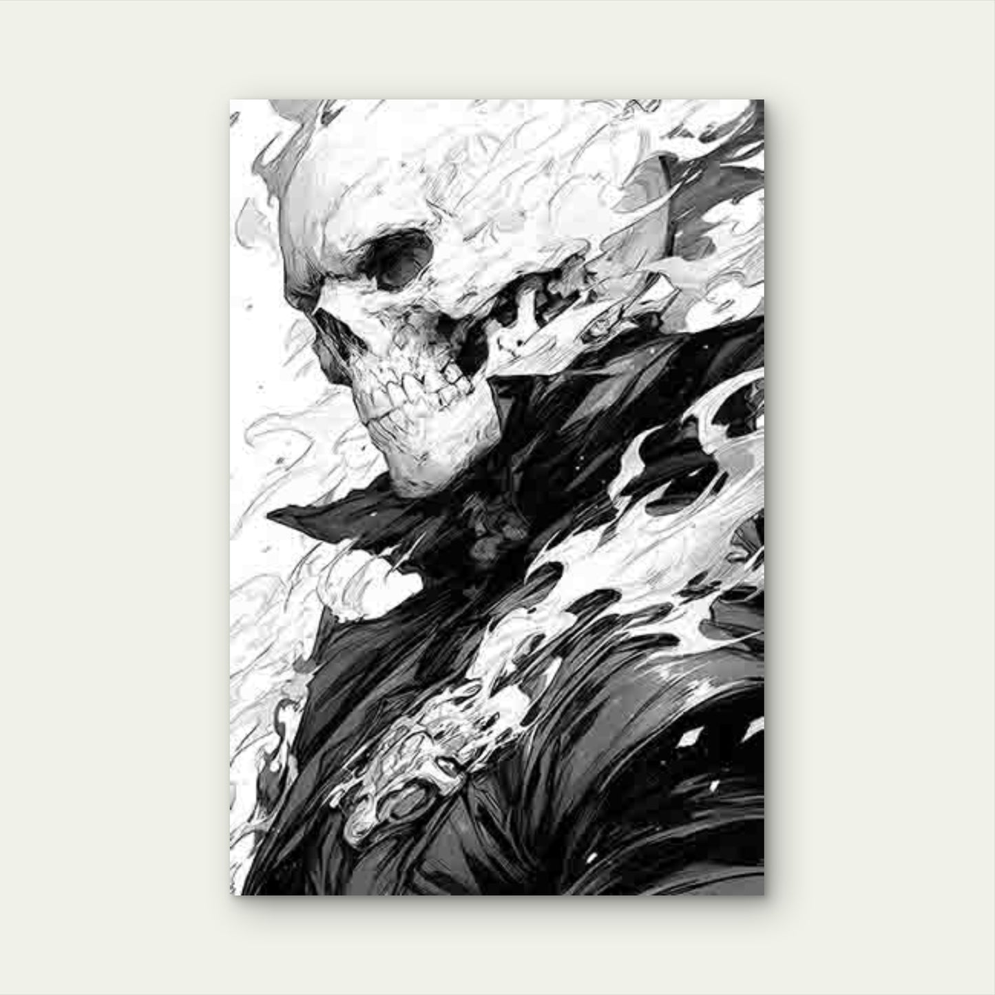 Gothic Aesthetic with Black & White Skull & Flame 60x90cm Metal Print Ready to Hang - Bella Home Decor