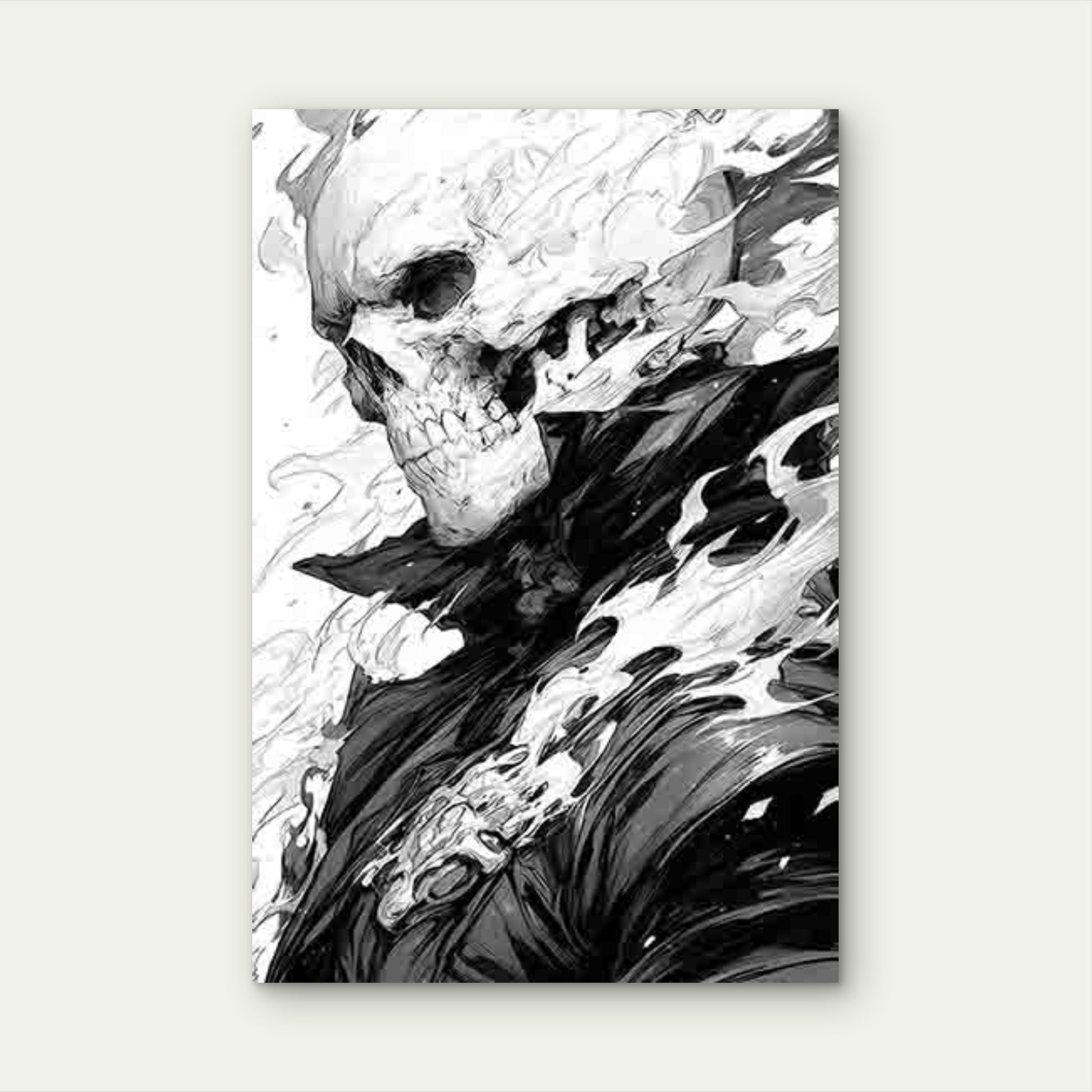 Gothic Aesthetic with Black & White Skull & Flame 60x90cm Metal Print Ready to Hang - Bella Home Decor