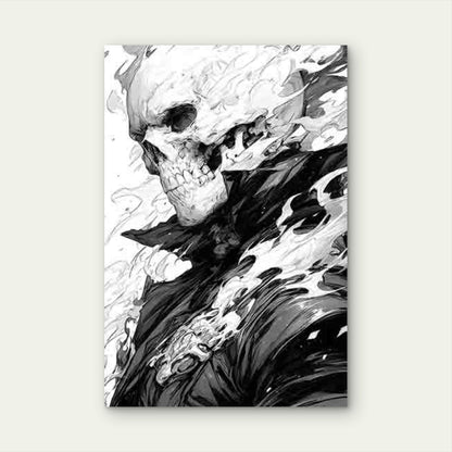 Gothic Aesthetic with Black & White Skull & Flame 60x90cm Metal Print Ready to Hang - Bella Home Decor