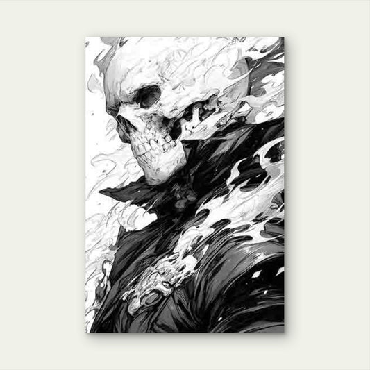 Gothic Aesthetic with Black & White Skull & Flame 60x90cm Metal Print Ready to Hang - Bella Home Decor