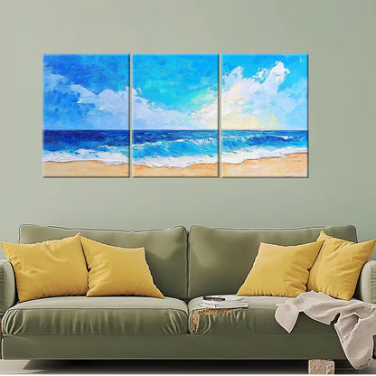 3pcs Abstract Blue Ocean Coastal Painting Metal Print Ready to Hang Art